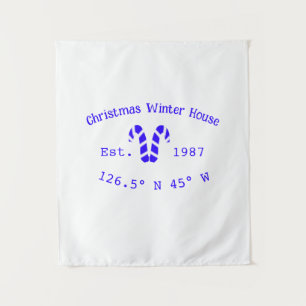 Winter-Weihnachtshaus blaue Zuckerrohre geschätzt Wandteppich