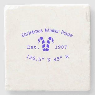 Winter-Weihnachtshaus blaue Zuckerrohre geschätzte Steinuntersetzer