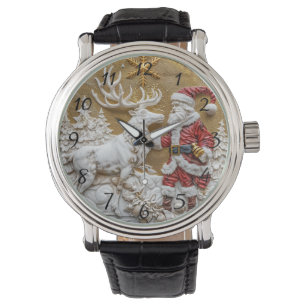 Winter-Weihnachtsmann- und Rentierfeier Armbanduhr