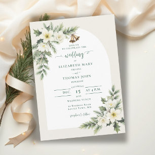 Winter-Weihnachtsrosen-Grün-Architektur-Hochzeit Einladung