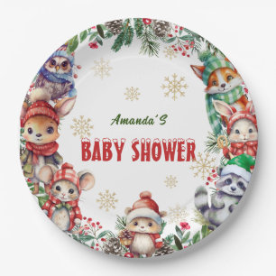 Winter Weihnachtswald Tiere Kinderdusche Pappteller