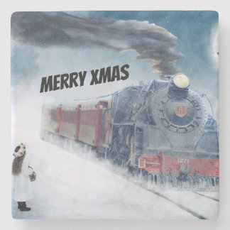 Winter-Weihnachtszug mit Mädchen Steinuntersetzer