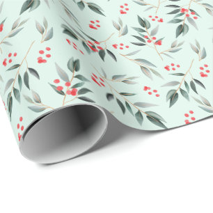 Winter-weises Laub-Grün u. rotes Geschenkpapier