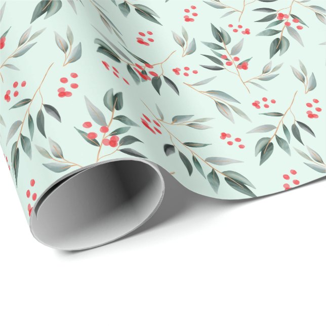 Winter-weises Laub-Grün u. rotes Geschenkpapier (Rolleneckpunkt)