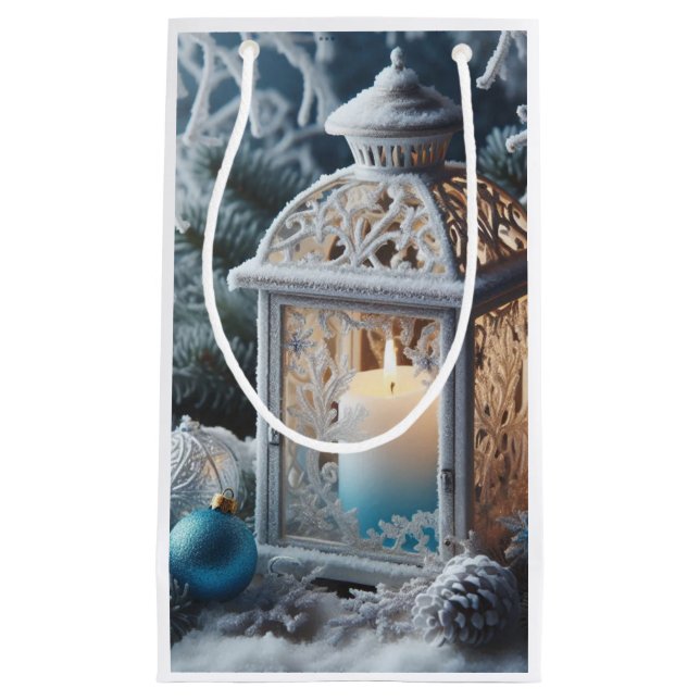 Winter Weiß und Mattierte Laterne Kleine Geschenktüte (Vorderseite)