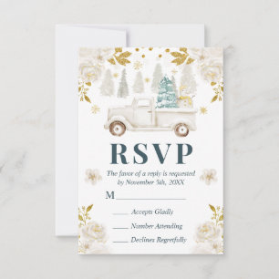 Winter Weiße & Goldene LKW Blumenhochzeit RSVP Karte