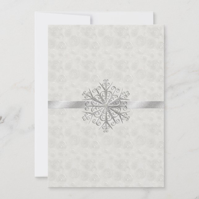 Winter-weiße und silberne Schneeflocke-Hochzeit Einladung (Vorderseite)
