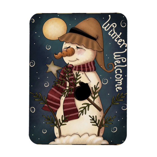 Winter Welcome Snowman Premium Magnet (Vertikal)