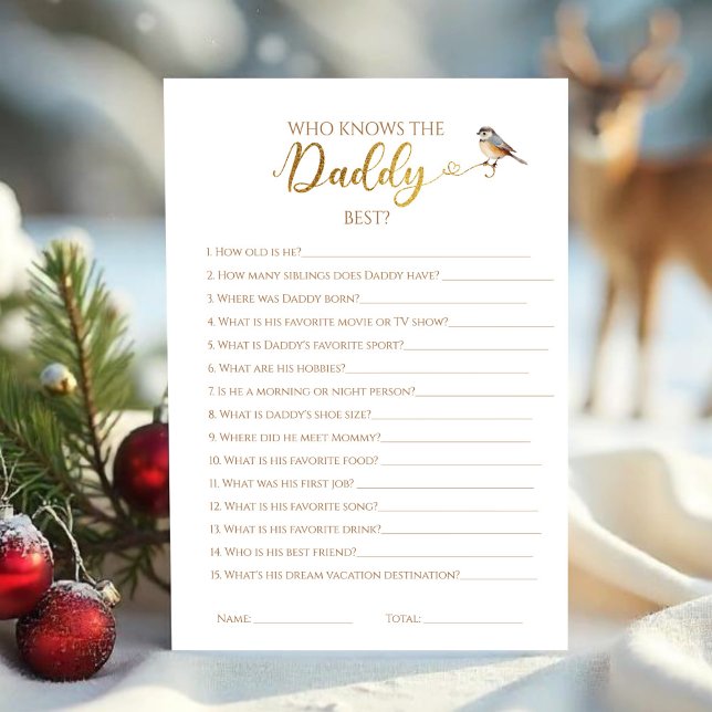 Winter Wer das Daddy Best Baby Shower Game kennt Einladung (Von Creator hochgeladen)