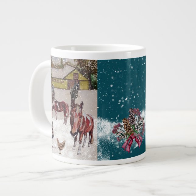 Winter West Hügel Ranch (Keria's Pferde) Jumbo-Tasse (Vorderseite Links)