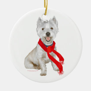 Winter Westie in einem Roten Scarf Keramik Ornament