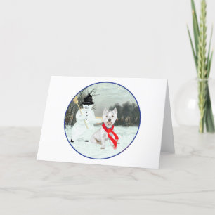 Winter Westie mit einem Schneemann Feiertagskarte