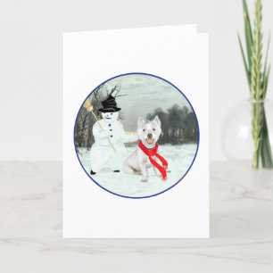 Winter Westie mit einem Schneemann Feiertagskarte