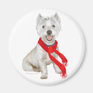 Winter Westie mit rotem Schal Magnet