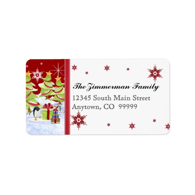 Winter Whimsy Niedlich Pinguin Babys in Snow Star Adressaufkleber (Vorne)