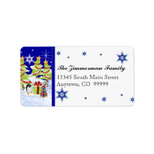 Winter Whimsy Niedlich Pinguin Babys in Snow Star Adressaufkleber