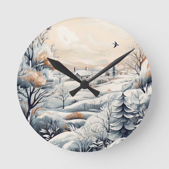 Winter-Whisper: Gemütliche Weihnachten im Dorf Runde Wanduhr (Vorderseite)
