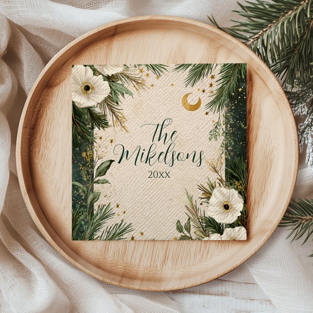 Winter White Anemone Weihnachtsfest Party Serviette (Von Creator hochgeladen)