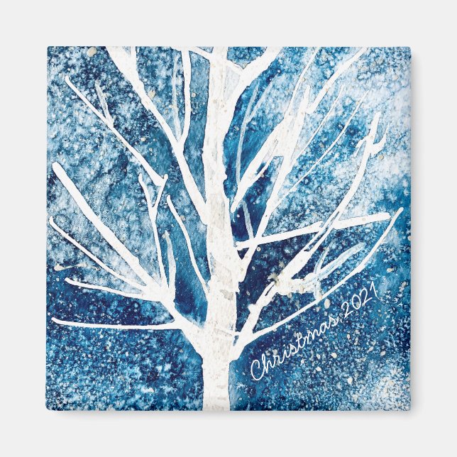 Winter white birch tree Christmas Magnet (Vorne)