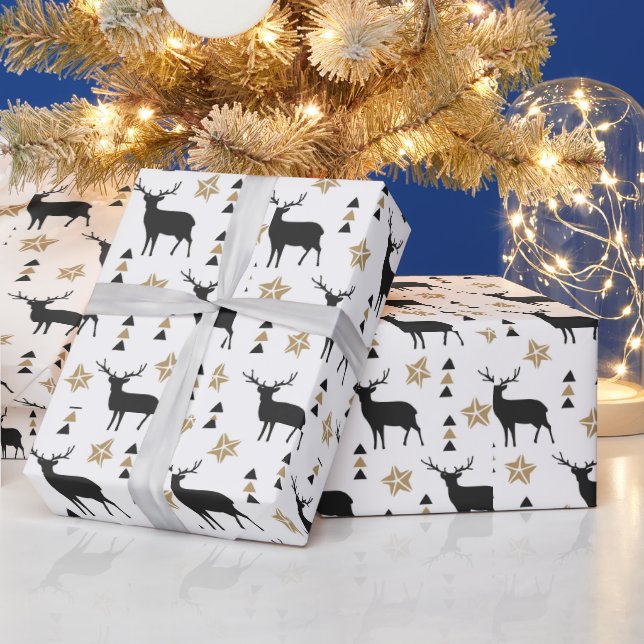 Winter White Black & Tan Deer Pattern Geschenkpapier (Feiertage)