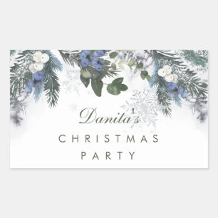 Winter White Blue Christmas Pine Personalisiert Rechteckiger Aufkleber