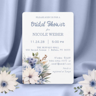 Winter White Blue Floral Bridal Dusche Einladung
