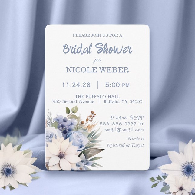 Winter White Blue Floral Bridal Dusche Einladung (Von Creator hochgeladen)