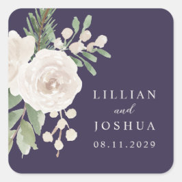 Winter White Botanical Purple Wedding Quadratischer Aufkleber