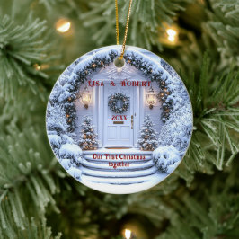 Winter White Door Wreath Erstes Weihnachten gemein Keramik Ornament