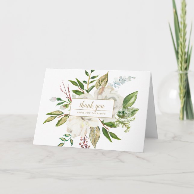 Winter White Floral Blank Hochzeit Danke Karte (Vorderseite)