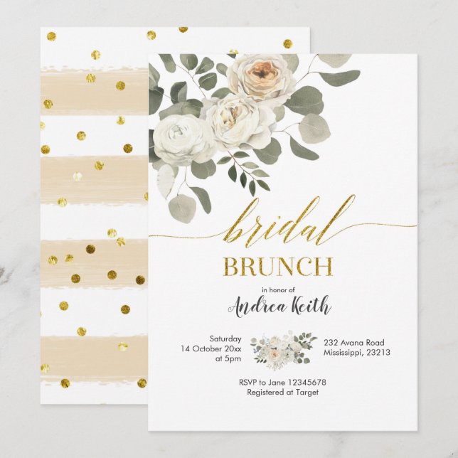 Winter White Floral Bridal Brunch Einladung (Vorne/Hinten)
