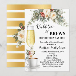 Winter White Floral Bubbles & Brews Coffee Shower Einladung
