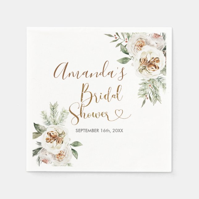 Winter White Floral Christmas Baby Dusche Napkin Serviette (Vorderseite)