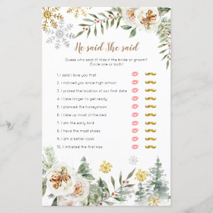 Winter White Floral Er sagte, sie sagte Game Card