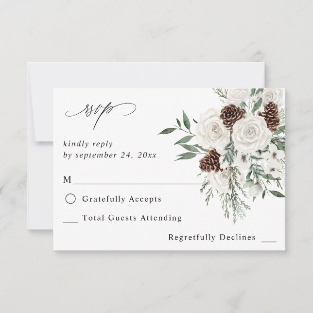 Winter White Floral & Pine no Messe UAWG 2 RSVP Karte (Vorderseite)