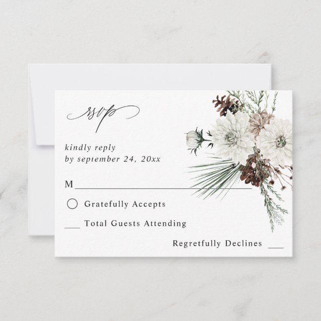 Winter White Floral & Pine no Messe UAWG 3 RSVP Karte (Vorderseite)