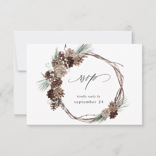 Winter White Floral & Pine w Mahl UAWG 2 RSVP Karte (Vorderseite)