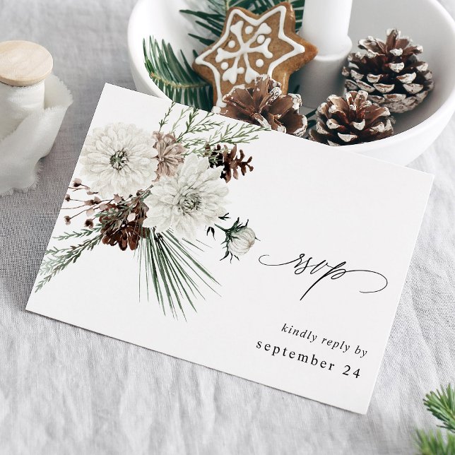 Winter White Floral & Pine w Mahl UAWG RSVP Karte (Von Creator hochgeladen)