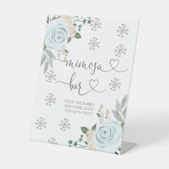 Winter White Floral Snowflake Mimosa Bar Sockelschild (Vorderseite)