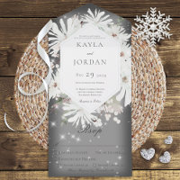 Winter White Floral Sparkle Grau Abendessen