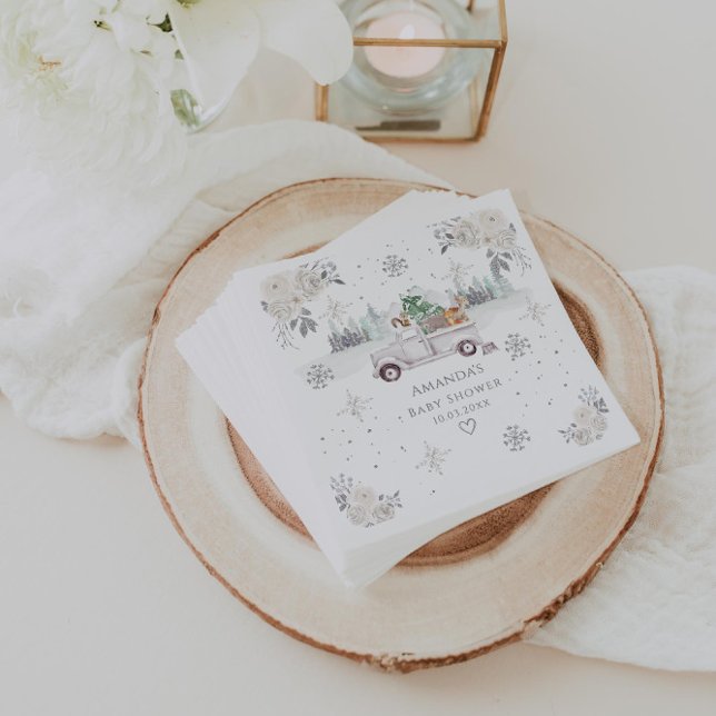 Winter White Floral Woodland Baby Dusche Serviette (Von Creator hochgeladen)
