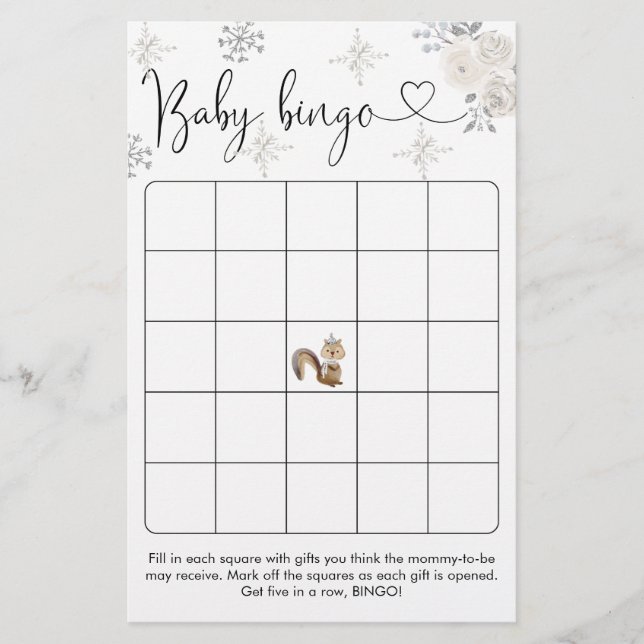 Winter White Floral Woodland Bingo Game (Vorderseite)