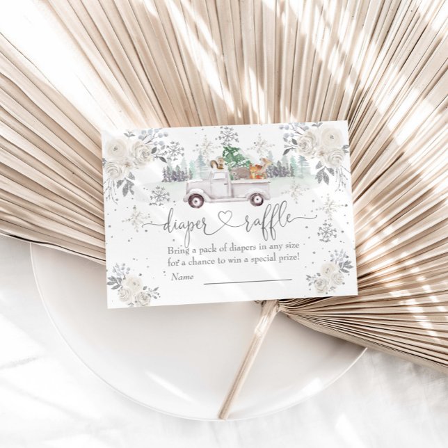 Winter White Floral Woodland Diaper Raffel Begleitkarte (Von Creator hochgeladen)