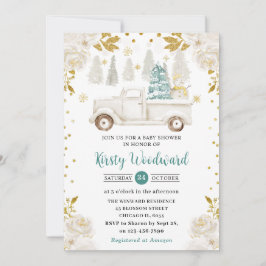 Winter White & Gold Truck Floral Baby Dusche Einladung