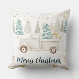 Winter White & Gold Truck Floral Frohe Weihnachten Kissen