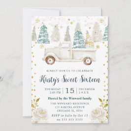 Winter White & Gold Truck Floral Sweet 16 Einladung