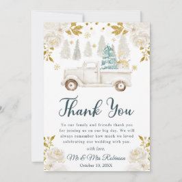 Winter White & Gold Truck Floral Wedding Dankeskarte