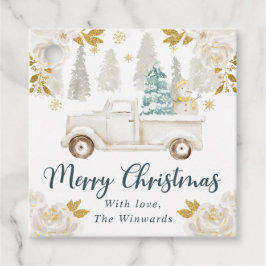 Winter White & Gold Truck Floral Weihnachten Geschenkanhänger