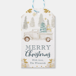 Winter White & Gold Truck Floral Weihnachten Geschenkanhänger