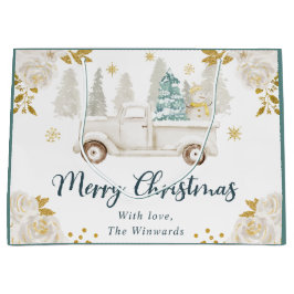 Winter White & Gold Truck Floral Weihnachten Große Geschenktüte